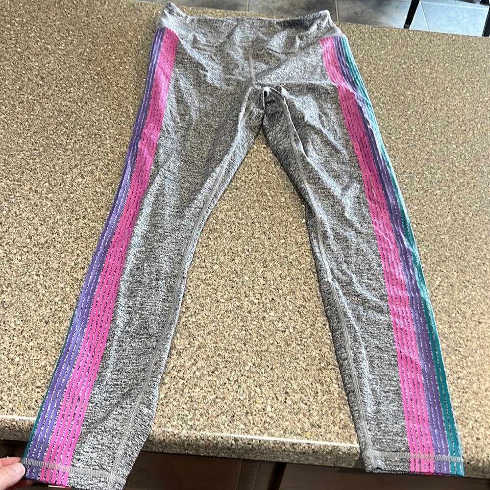 Spiritual Gangster Gray Leggings with Pink and Blue Stripes